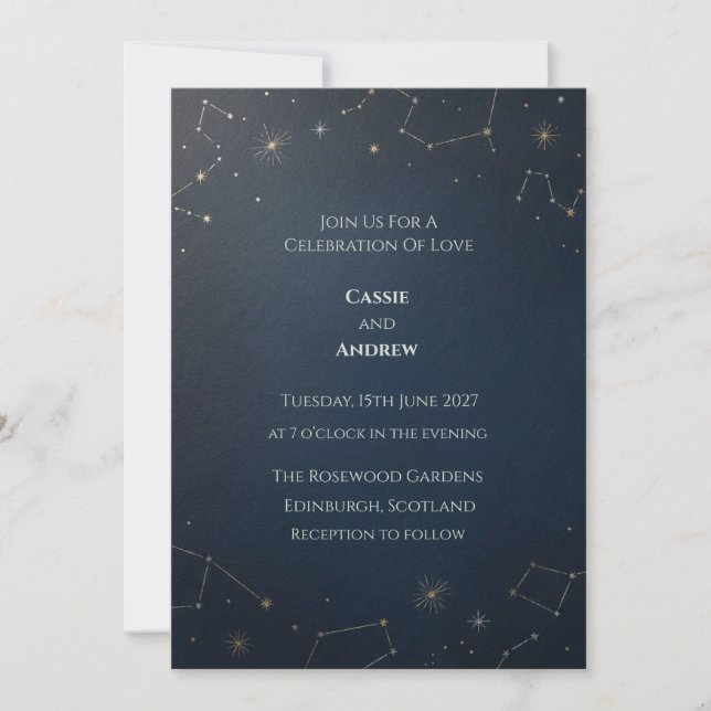 Gold Star Constellation Navy Hochzeit Einladung (Vorderseite)
