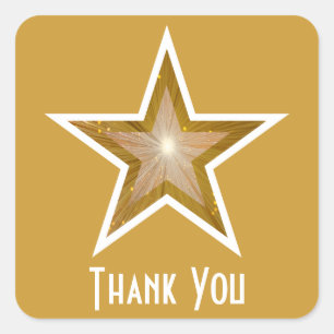"Gold" Star "Danke" viereckiger Aufkleber gelb