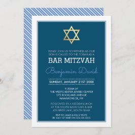 GOLD STAR DAVID Bar mitzvah Modernes Blau Einladung