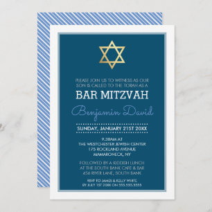 GOLD STAR DAVID Bar mitzvah Modernes Blau Einladung