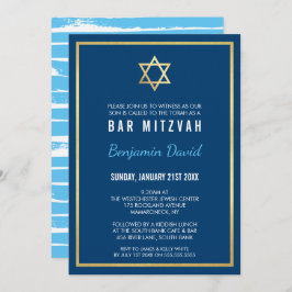 GOLD STAR DAVID Bar mitzvah Modernes Blau Einladung