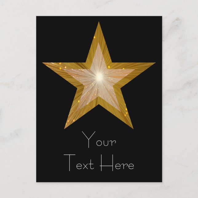 Gold Star "Dein Text" Postkarte schwarz (Vorderseite)