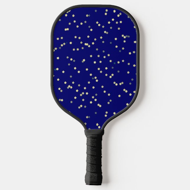 Gold Star Design auf blau Pickleball Schläger (Rückseite)