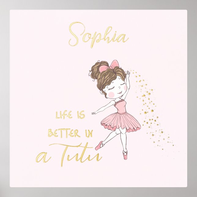 Gold Star Dust Niedlich Pink Ballerina Kinderzimme Foliendrucke (Vorderseite)