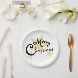 Gold Star Frohe Weihnachten auf White Pappteller