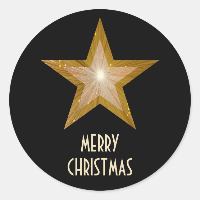 Gold Star "Frohe Weihnachten" Rundaufkleber schwar Runder Aufkleber (Vorderseite)