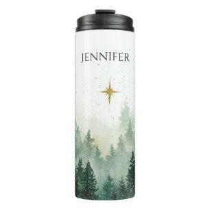 Gold Star Grüne Bäume Weihnachten Thermosbecher