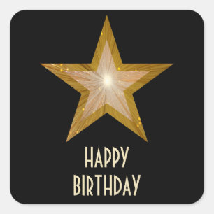 Gold Star "Happy Birthday"-Aufkleber schwarz Quadratischer Aufkleber