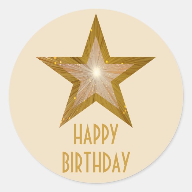 Gold Star "Happy Birthday" Rundaufkleber Runder Aufkleber (Vorderseite)
