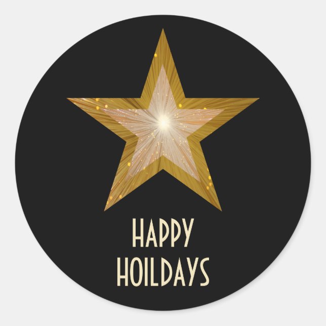 Gold Star "Happy Holidays" Rundaufkleber schwarz Runder Aufkleber (Vorderseite)