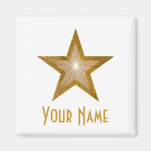 "Gold" Star "Ihr Name" Kühlschrankmagnet-Quadrat w Magnet
