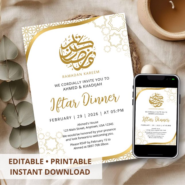 Gold Star Islamic Wave Iftar-Abendessen-Einladung Einladung (Von Creator hochgeladen)