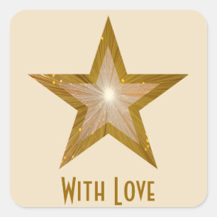 "Gold"-Star "Mit Liebe"-Aufkleber Quadratischer Aufkleber