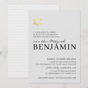 GOLD STAR Moderne Bar Mitzvah minimalgrau Einladung