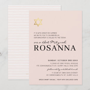 GOLD STAR Modernes Bat Mitzvah minimal blassrosa Einladung