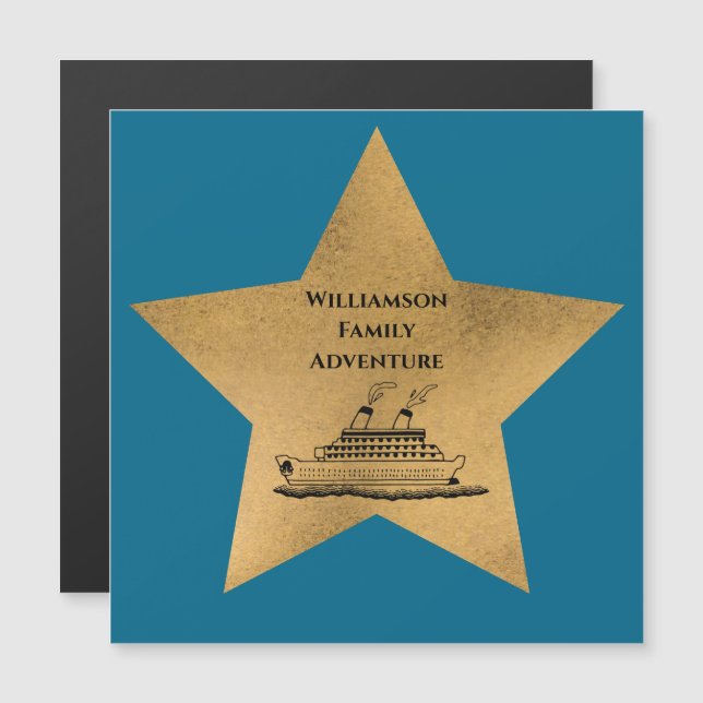 Gold Star Monogram Cruise Ship Door Finder Blau Magnetkarte (Vorne/Hinten)