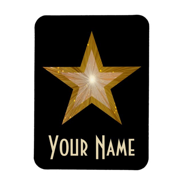 "Gold" Star "Name" flexibler Magnet schwarz (Vertikal)