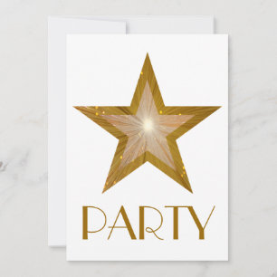 Gold Star "Party" - Einladung weiß