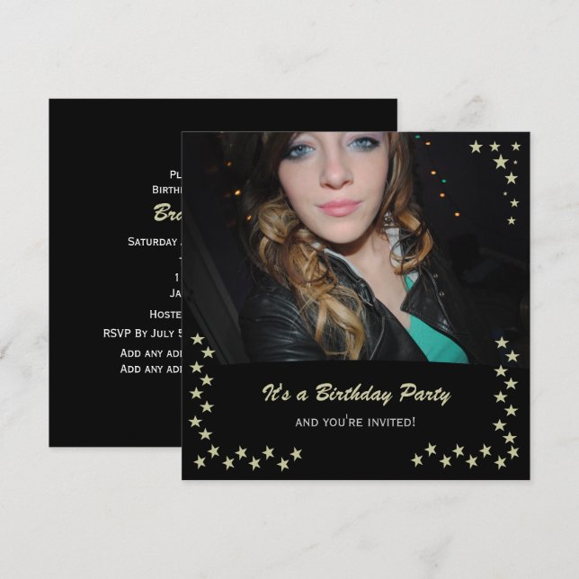 Gold Star: Party Einladungen (Vorne/Hinten)