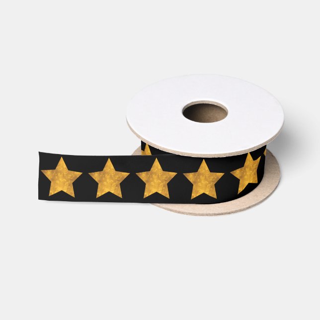 Gold Star Pattern Schwarz 1 1/2" Satinband (Spule)