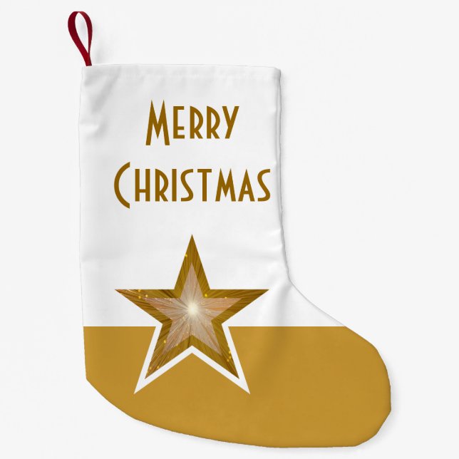 Gold Star Print Frohe Weihnachtsgold Weißer Doppel Kleiner Weihnachtsstrumpf (Vorderseite)