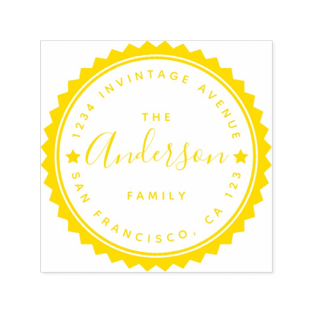 Gold Star & Script Round Typografy Rücksendeadress Permastempel (Design)