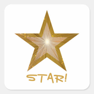 Gold Star 'STAR' Quadrat Aufkleber weiß