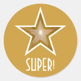Gold Star "SUPER!" Rundaufkleber gelb Runder Aufkleber