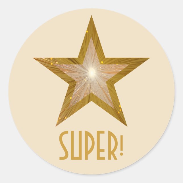 Gold Star "SUPER" Rundaufkleber Runder Aufkleber (Vorderseite)