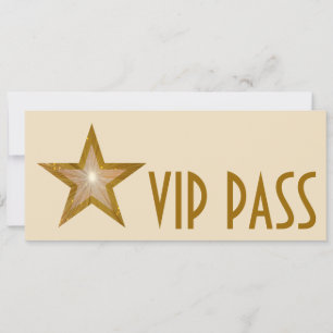 Gold Star "VIP PASS" Einladung Creme lang