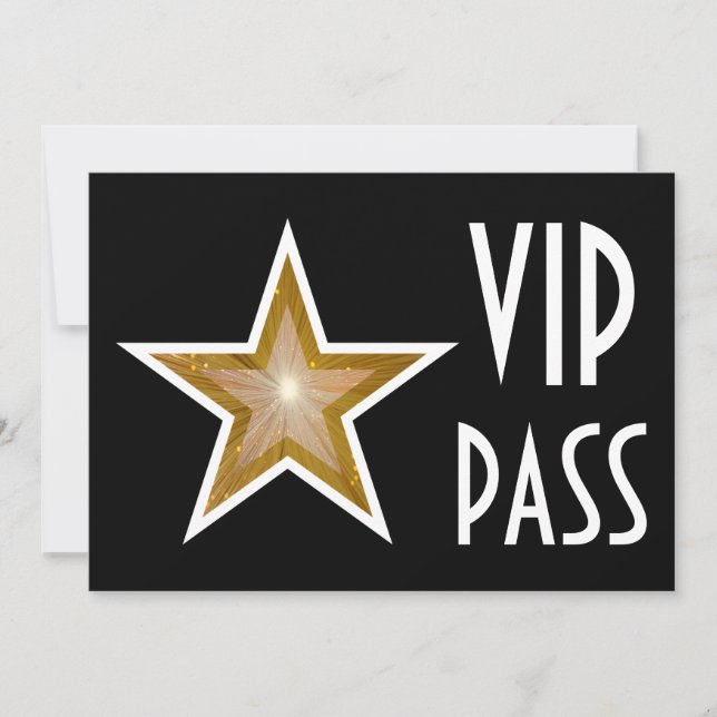 Gold Star "VIP PASS" Einladung schwarz horizontal (Vorderseite)