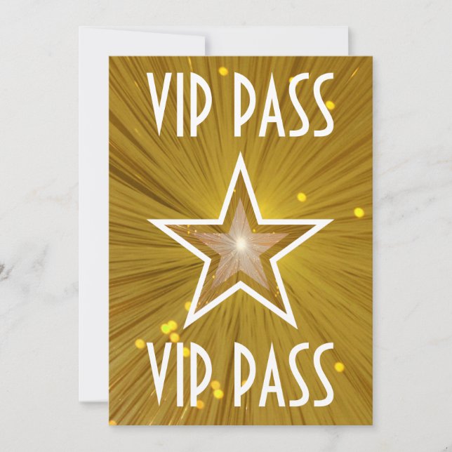 Gold Star "VIP PASS" Einladung weiß (Vorderseite)