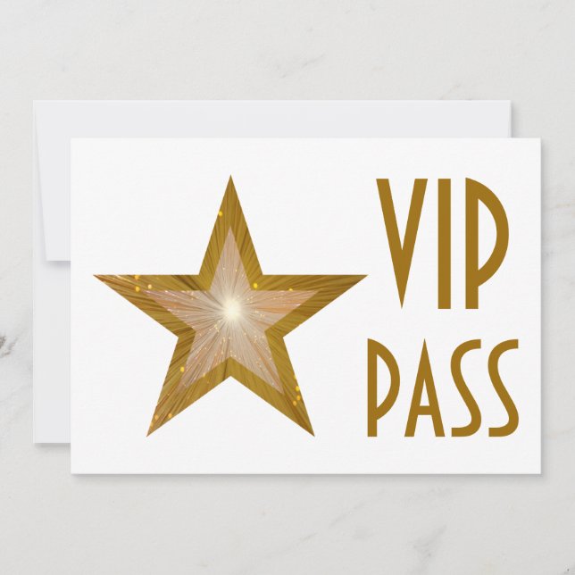 Gold Star "VIP PASS" Einladung weiß horizontale (Vorderseite)