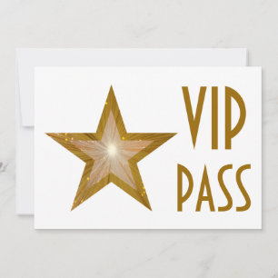 Gold Star "VIP PASS" Einladung weiß horizontale