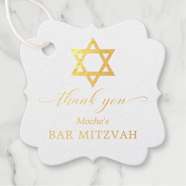 Gold Star von David Bar Mitzvah Boy Vielen Dank Geschenkanhänger (Vorderseite)