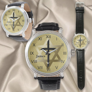Gold Star von David mit Black Cross Armbanduhr