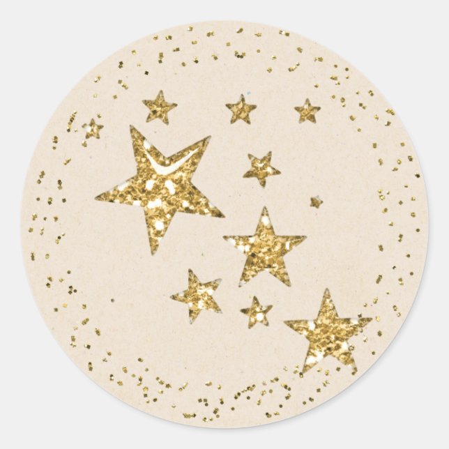 Gold Star Weihnachtsaufkleber Runder Aufkleber (Vorderseite)