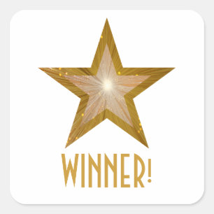 Gold Star "WINNER" Quadrat Aufkleber weiß