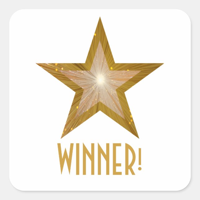 Gold Star "WINNER" Quadrat Aufkleber weiß (Vorderseite)