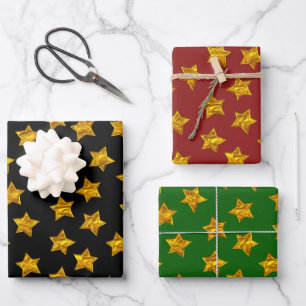 Gold Star Wrapping Paper - Elegantes Weihnachtsfes Geschenkpapier Set