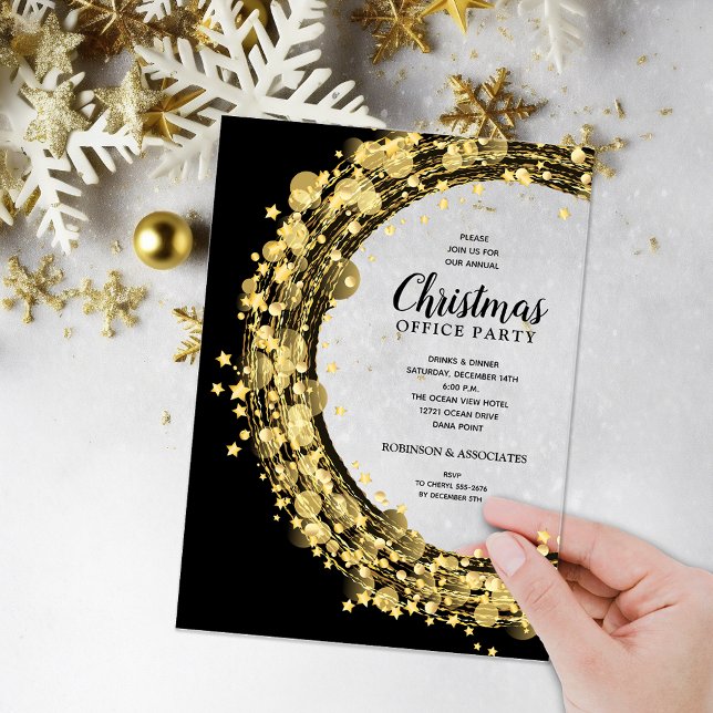 Gold Star Wreath Christmas Party Acryleinladungen (Gold twinkling star wreath ACRYLIC Christmas party invitations)