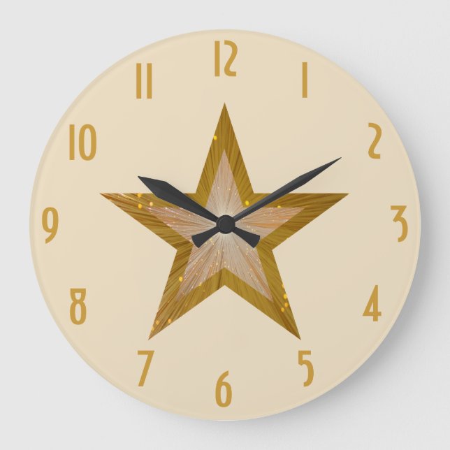 "Gold" Star "Zahlen" Uhr Rund-Creme (Vorderseite)
