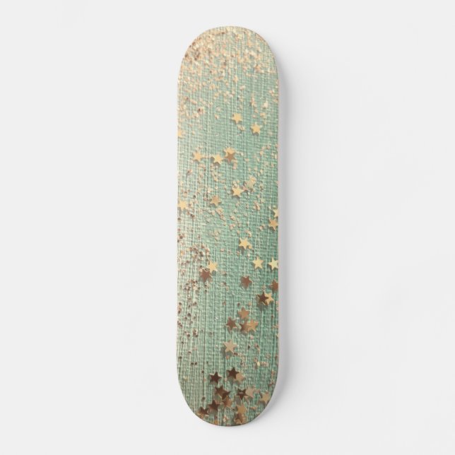 Gold Stardust auf Sea Green Skateboard (Vorderseite)