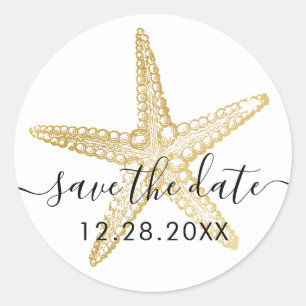 Gold Starfish Beach Hochzeit Save the Date Siegel Runder Aufkleber