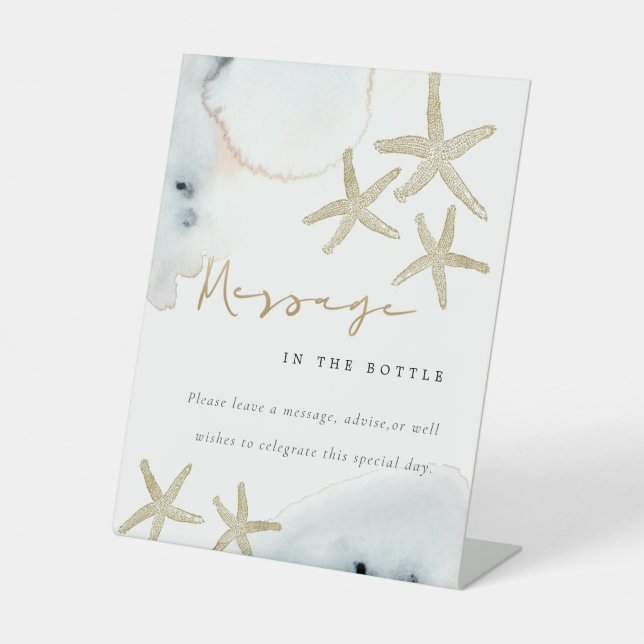 Gold Starfish Botschaft im Brautparty Flasche Sockelschild (Vorderseite)