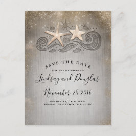 Gold Starfish Couple Beach Tropical Save the Date Ankündigungspostkarte