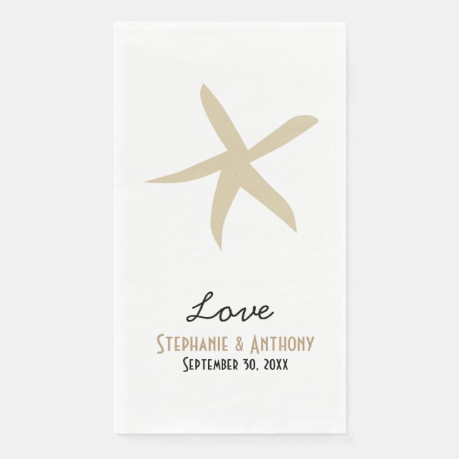 Gold Starfish Nautical Beach Hochzeit Liebe Serviette (Vorderseite)