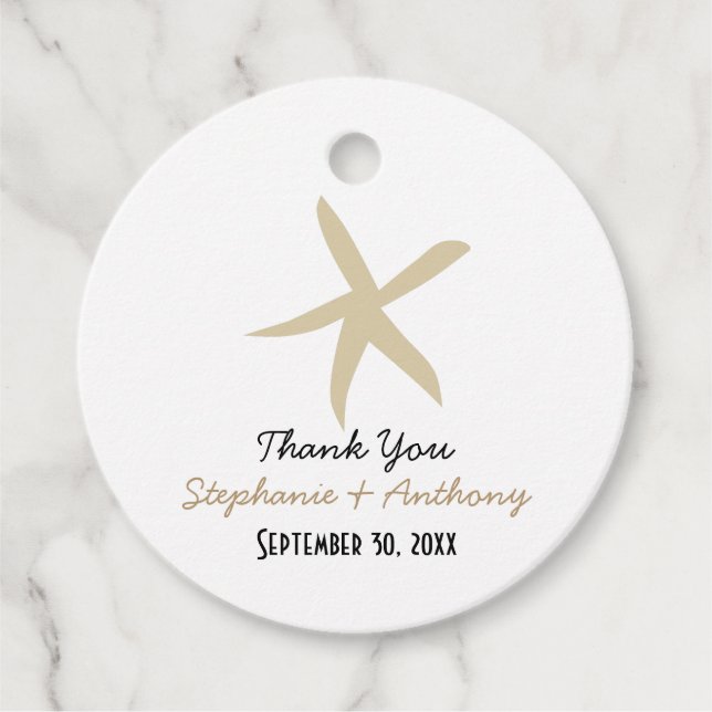 Gold Starfish Nautical Beach Hochzeit Vielen Dank Geschenkanhänger (Vorderseite)
