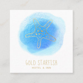 *~* Gold-STARFISH Strand-Ozean-Seeweißer blauer Quadratische Visitenkarte