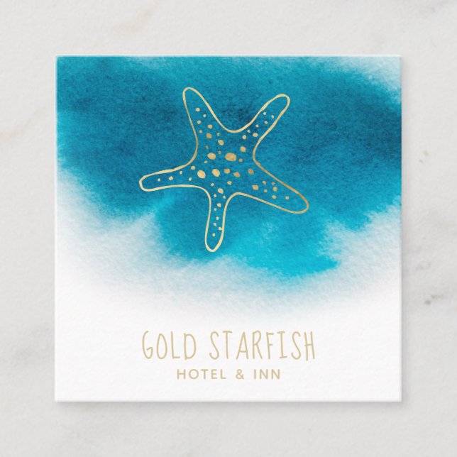 *~* Gold-STARFISH Strand-Ozean-Seeweißes Quadratische Visitenkarte (Vorderseite)